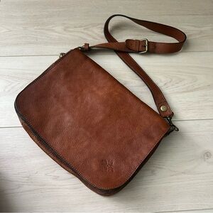 SOLD Patricia Nash Positano Square Heritage Tan Leather Flap Saddle Shoulder Bag